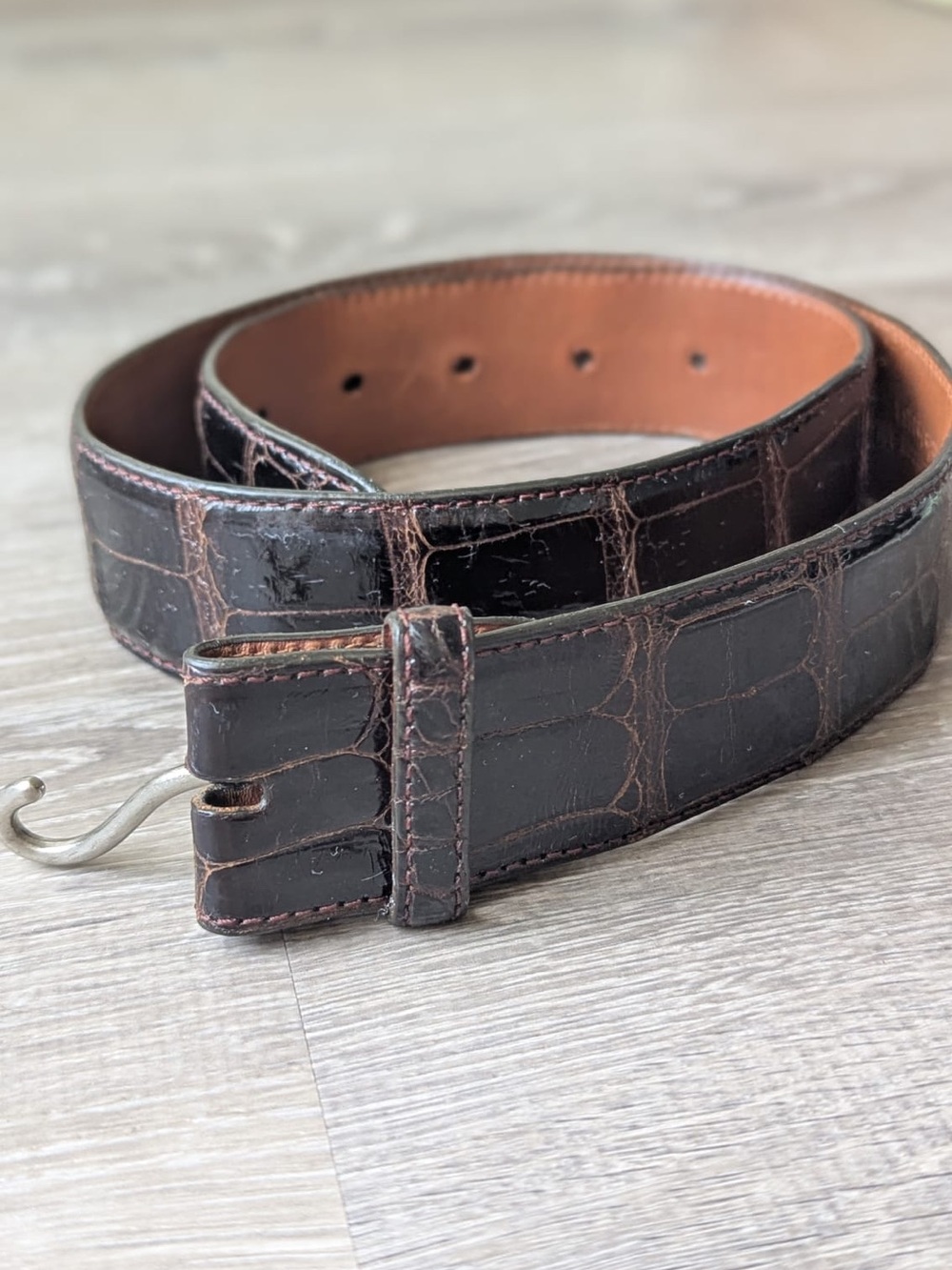 Alligator Leather Croc-Embossed Scott Mallory Belt in Dark Brown